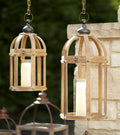 Open Wood Lantern with Glass Hurricane Set of 2 SpadezStore