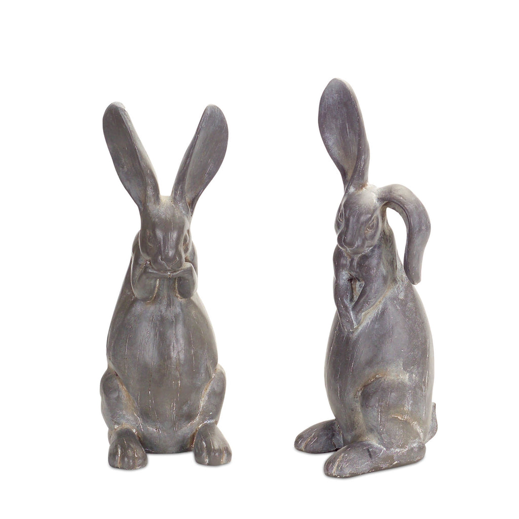 Long Ear Stone Rabbit Garden Statue Set of 2 SpadezStore