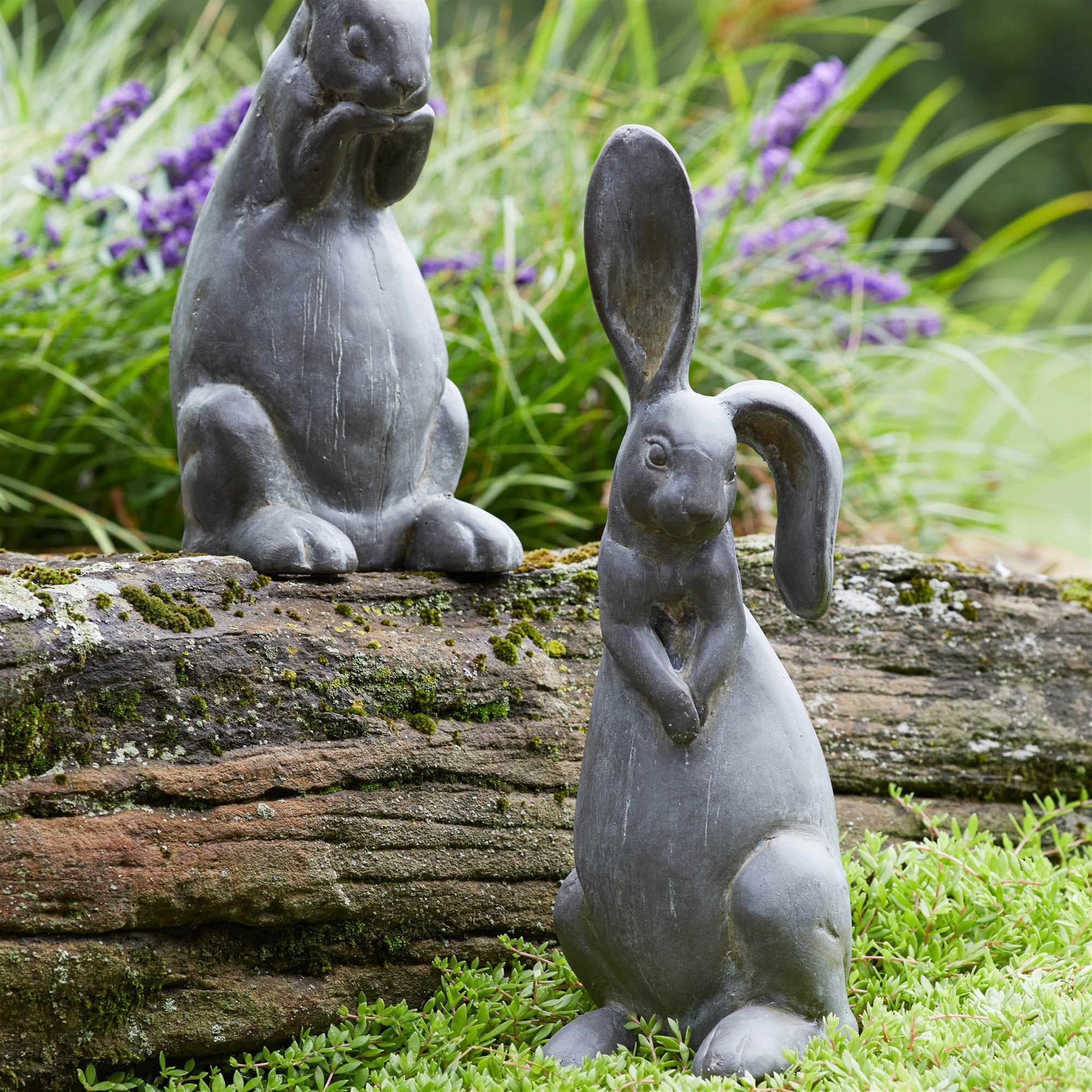 Long Ear Stone Rabbit Garden Statue (Set of 2) - Thumbnail 2