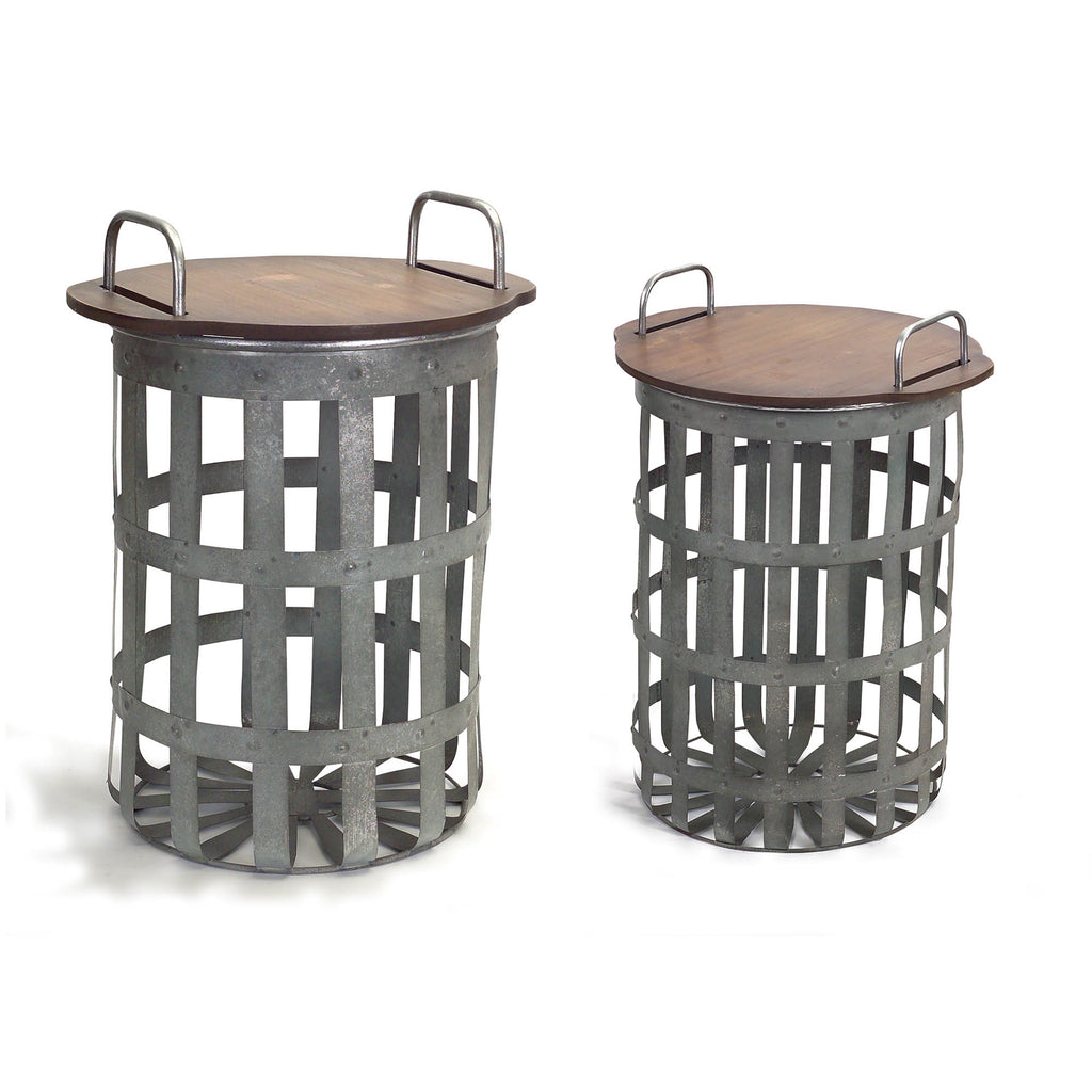 Metal and Wood Side Basket Tables Set of 2 SpadezStore
