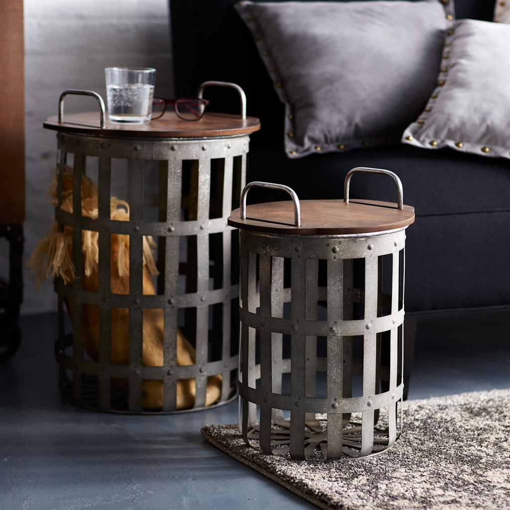 Metal and Wood Side Basket Tables Set of 2 SpadezStore
