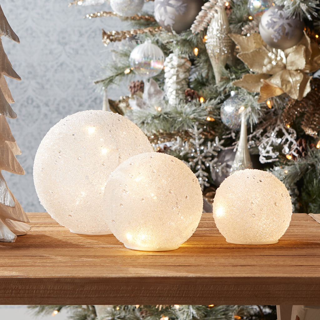 LED Frosted Snowball Globe Set of 3 SpadezStore