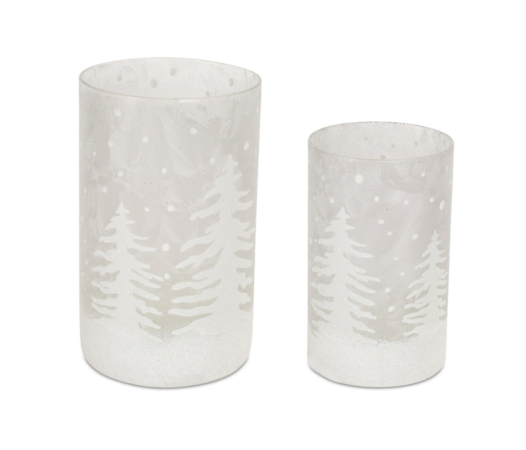 Frosted Votive Candle Holder with Snowy Forest Set of 4 SpadezStore