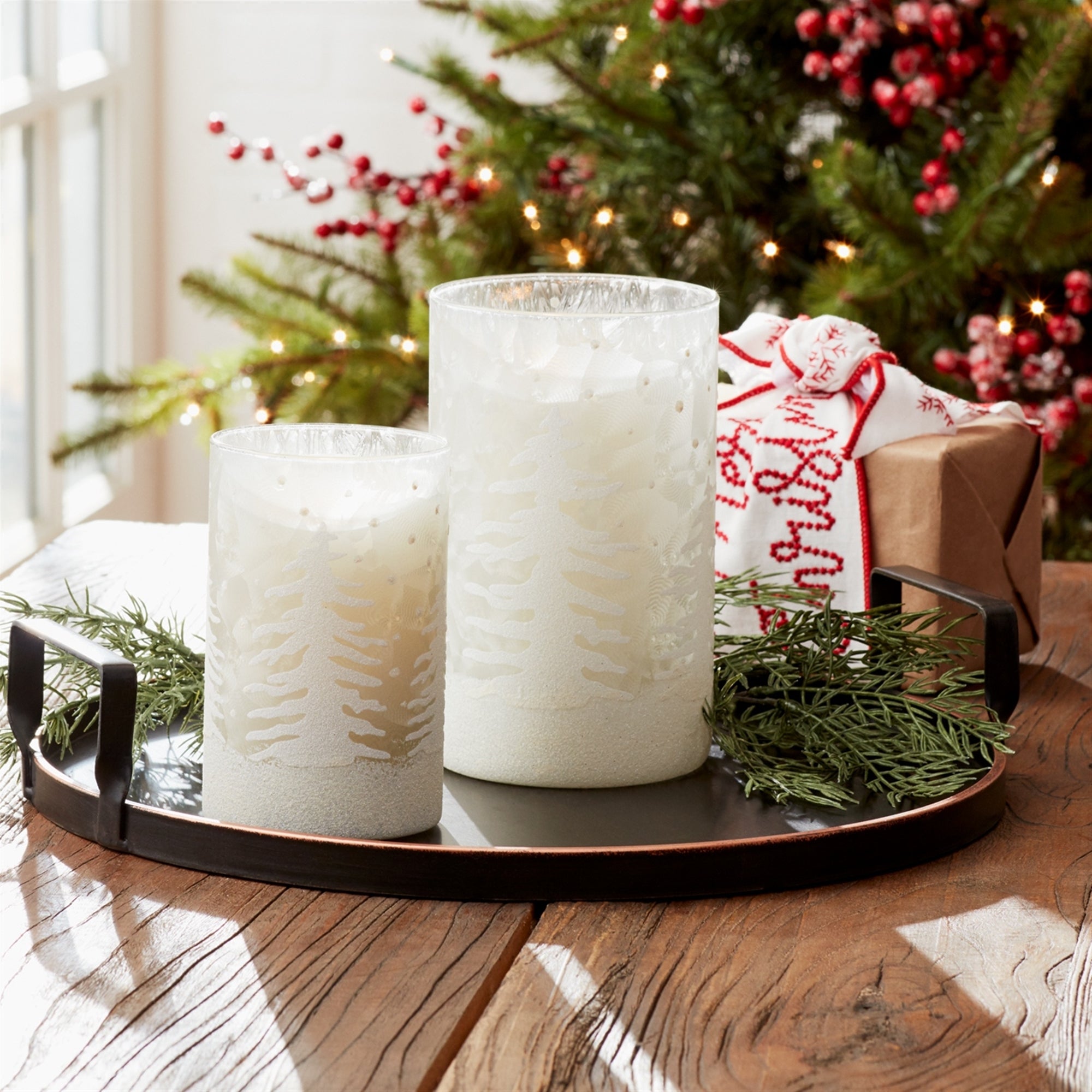 Frosted Votive Candle Holder with Snowy Forest - Thumbnail 4