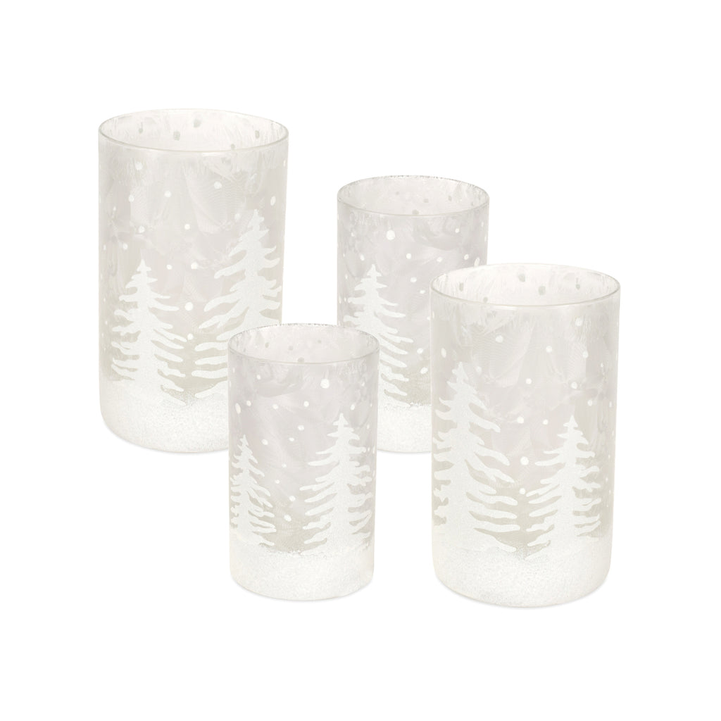 Frosted Votive Candle Holder with Snowy Forest Set of 4 SpadezStore