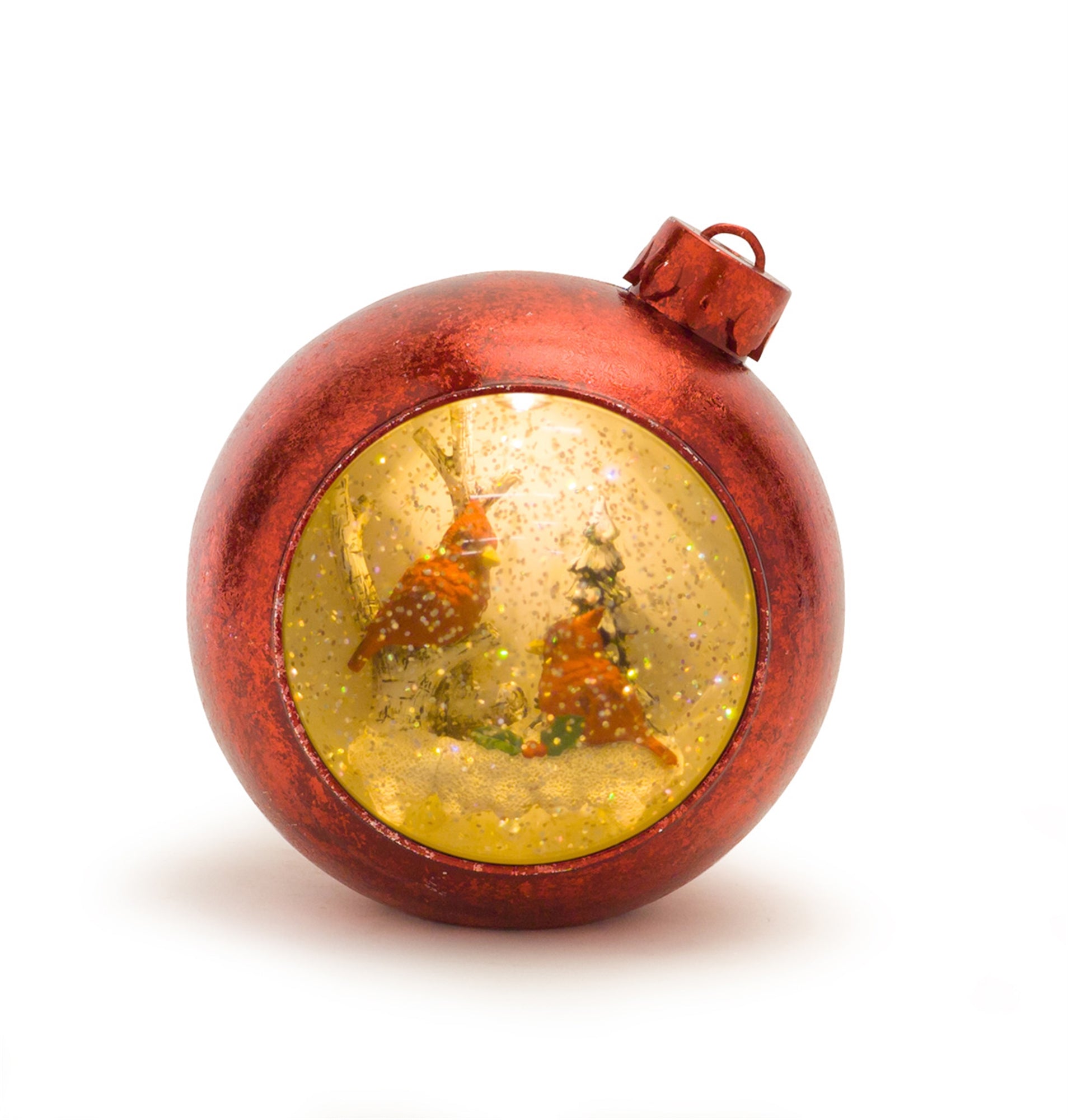 LED Snow Globe Ornament with Woodland Cardinals