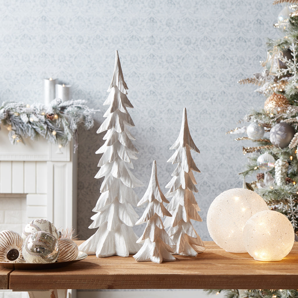 White Shimmer Tabletop Holiday Tree Set of 3 SpadezStore