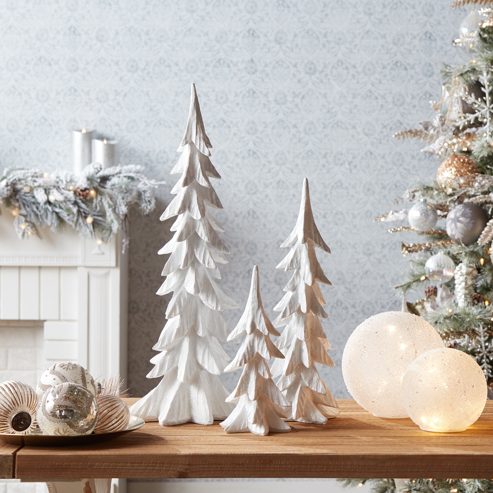 White Shimmer Tabletop Holiday Tree Set of 3 SpadezStore