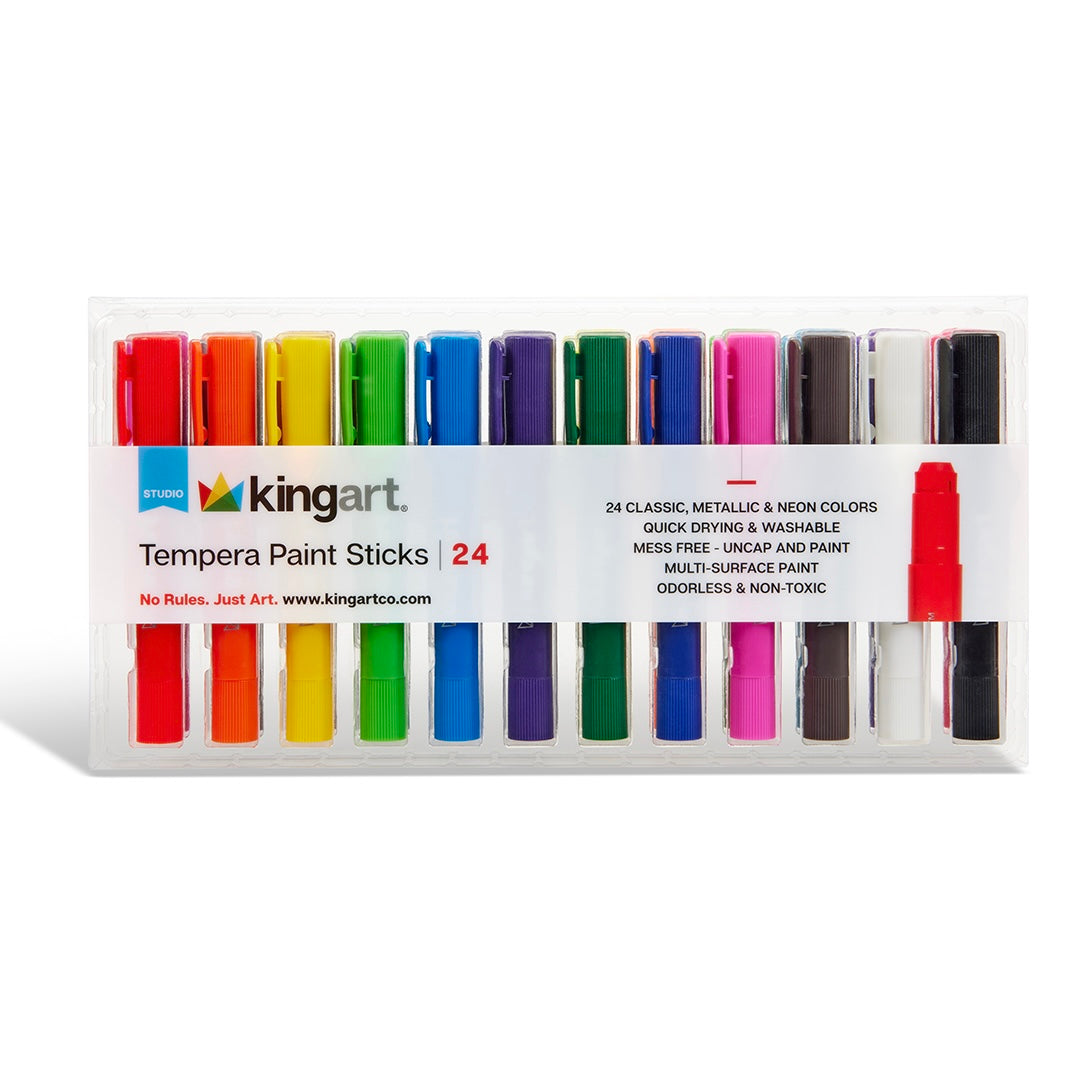 KINGART Tempera Paint Thin Sticks, 24 Colors