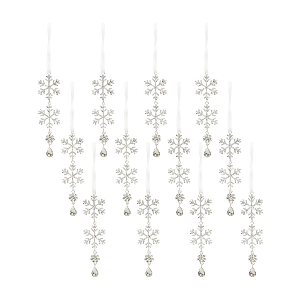 Jewel Tiered Snowflake Ornament Drop Set of 12 SpadezStore