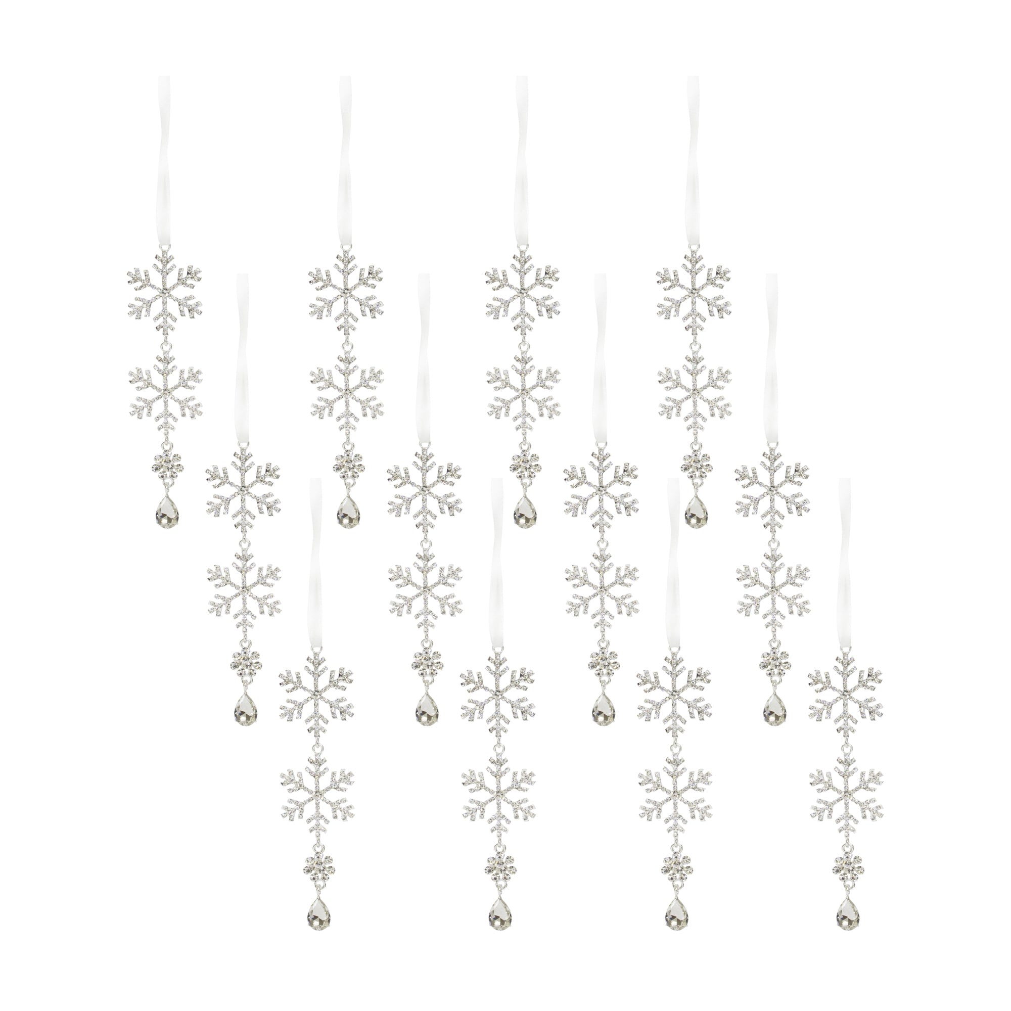 Jewel Tiered Snowflake Ornament Drop Set of 12 SpadezStore