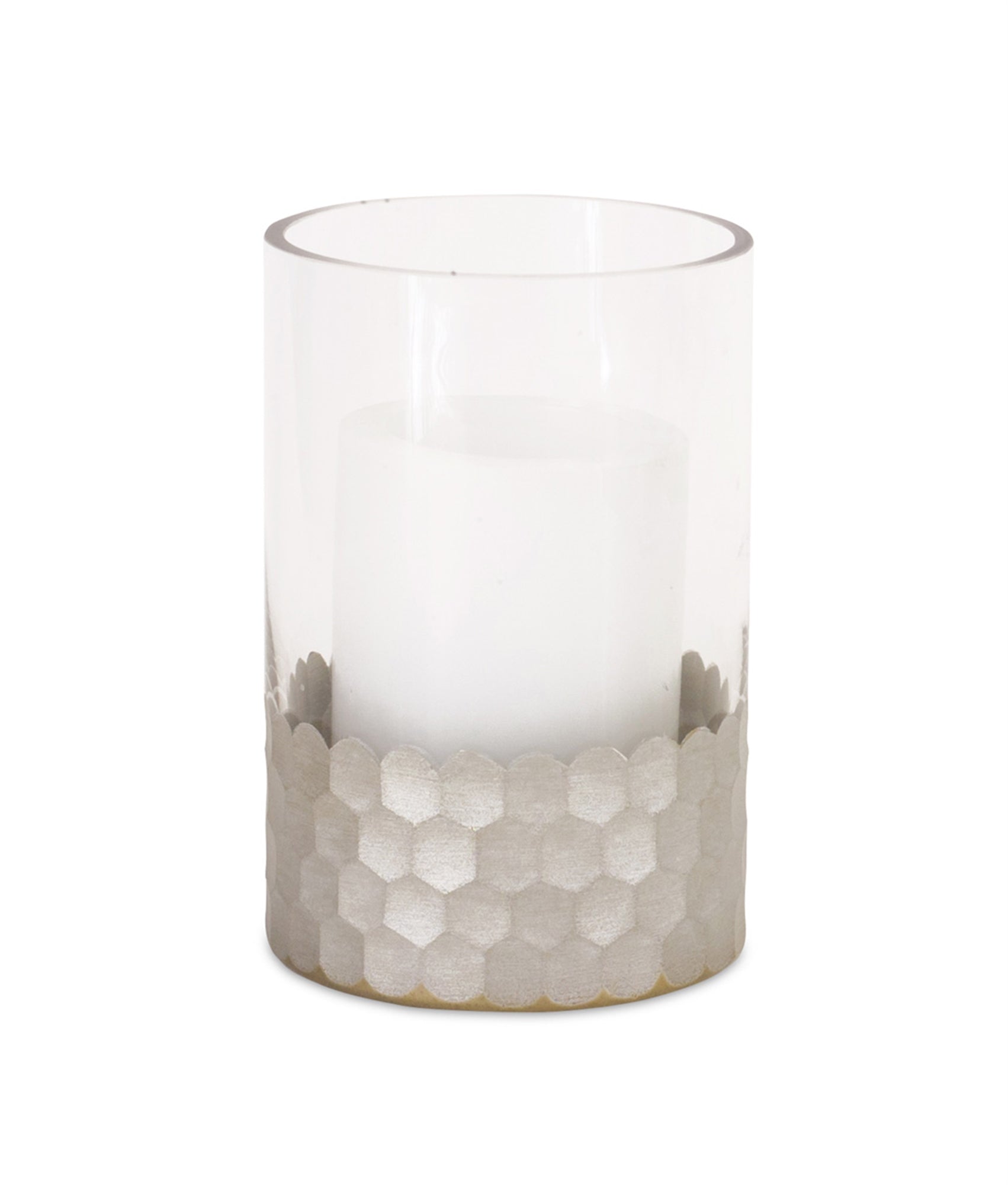 Glass Hurricane Candle Holder with Honeycomb Set of 2 SpadezStore