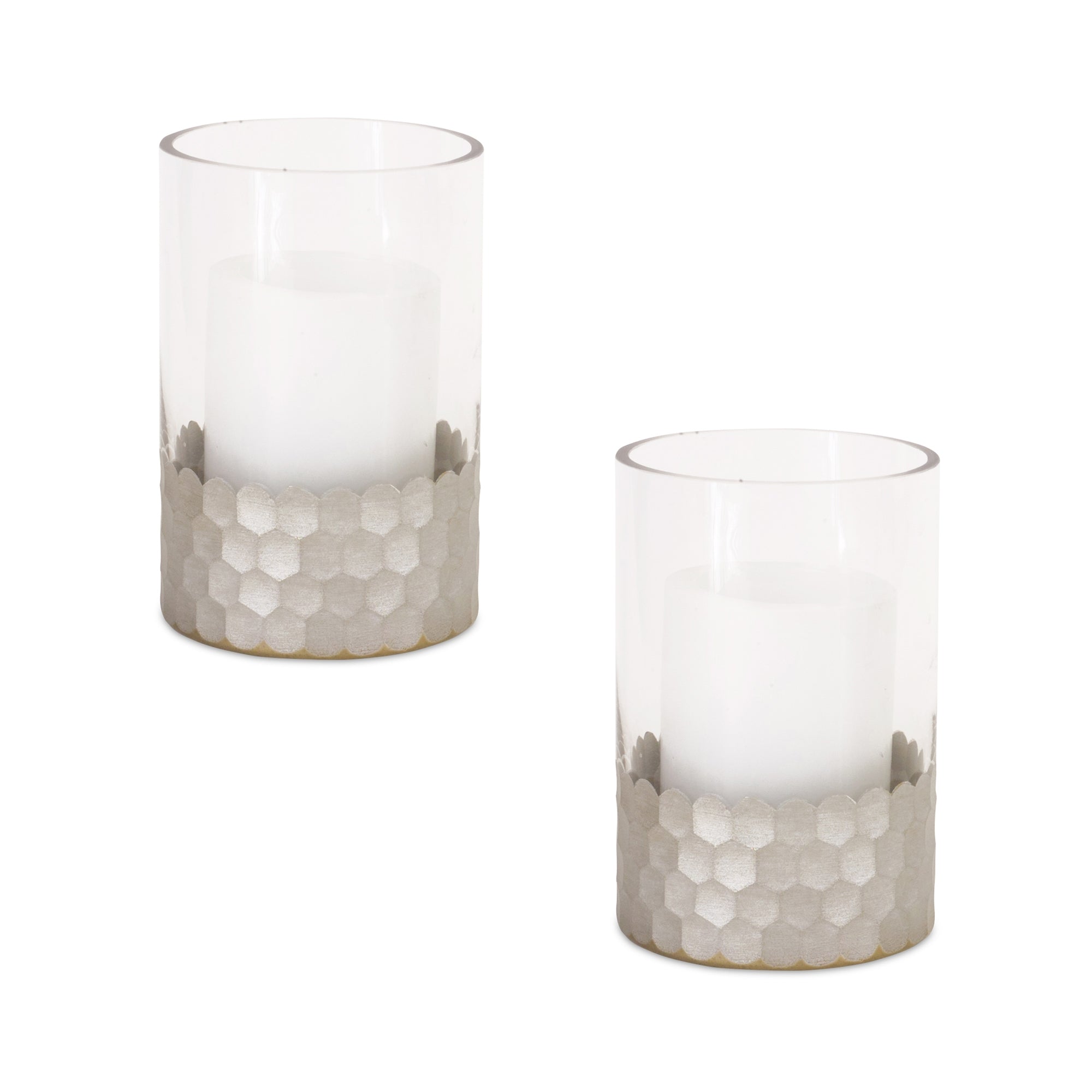 Glass Hurricane Candle Holder with Honeycomb Set of 2