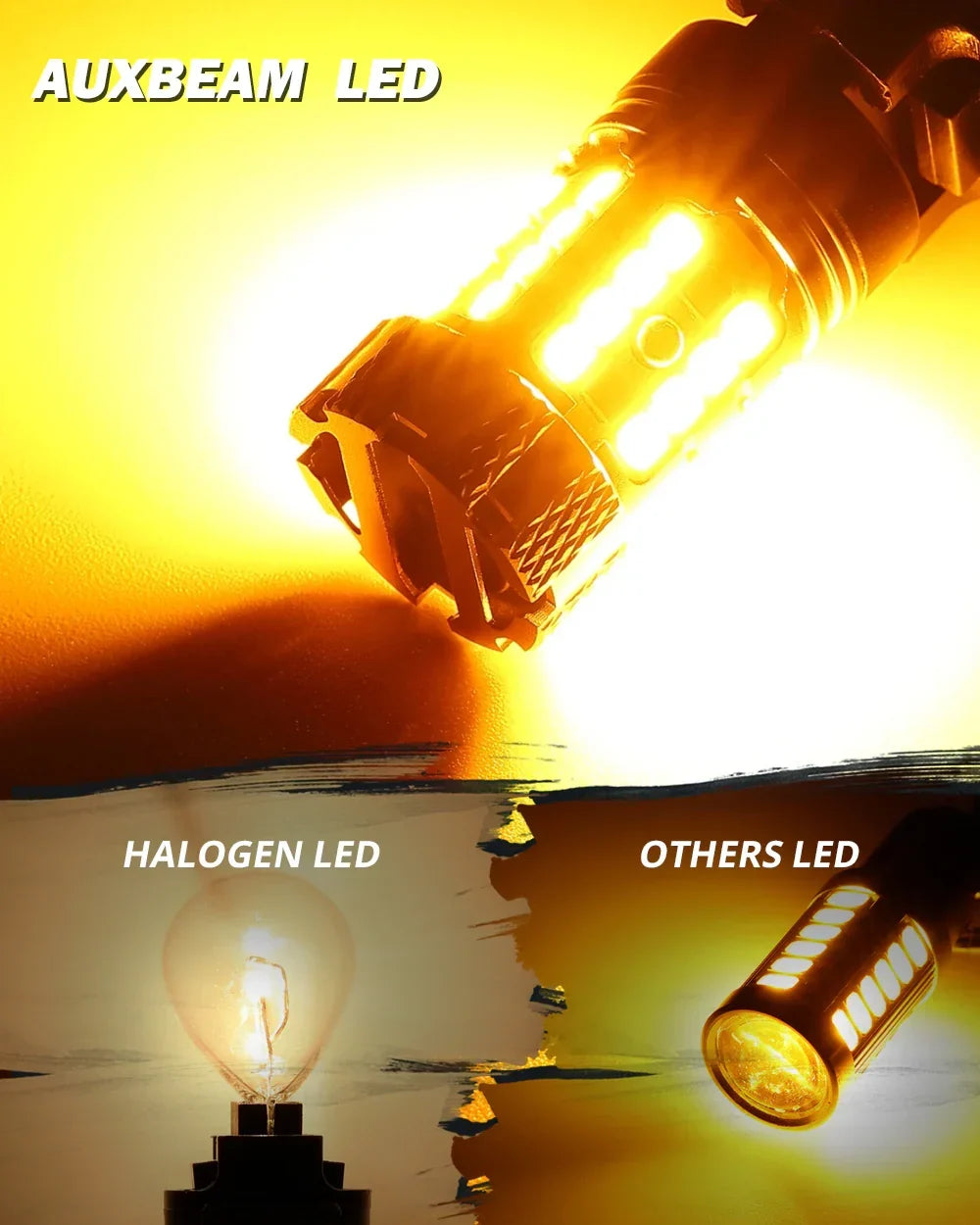 Auxbeam 3157 US-CK LED Turn Signal Light Rear/Front, Side Maker Light Bulbs 50W 4000LM CAN-Bus Error Free 3000K Amber B21-PRO Series | 2 Bulbs