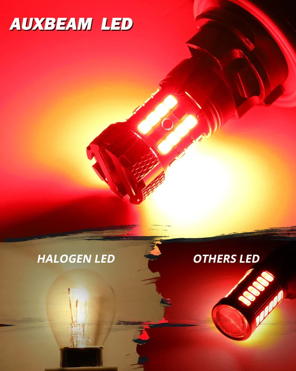 Auxbeam T25 3157 3156 LED Brake/Tail Light Bulbs 50W 4000LM CAN-Bus Error Free Red B21-PRO Series | 2 Bulbs