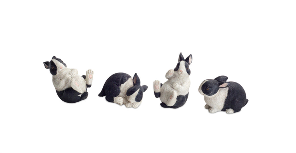 Black and White Playful Rabbit Figurine Set of 16 SpadezStore