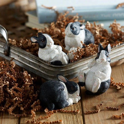 Black and White Playful Rabbit Figurine Set of 16 SpadezStore