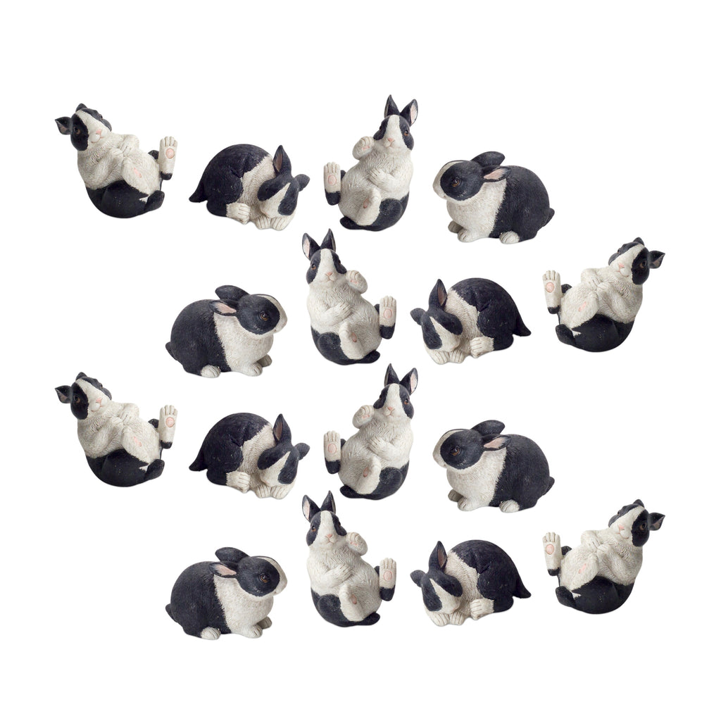 Black and White Playful Rabbit Figurine Set of 16 SpadezStore
