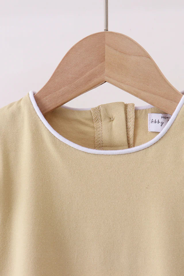 Abby & Evie Premium Khaki Flutter Sleeve Scalloped Top 700909 SpadezStore