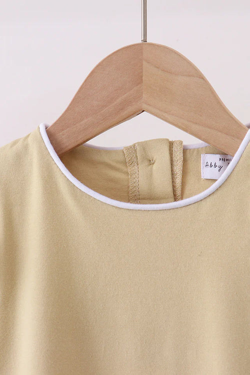 Abby & Evie Premium Khaki Flutter Sleeve Scalloped Top 700909 SpadezStore