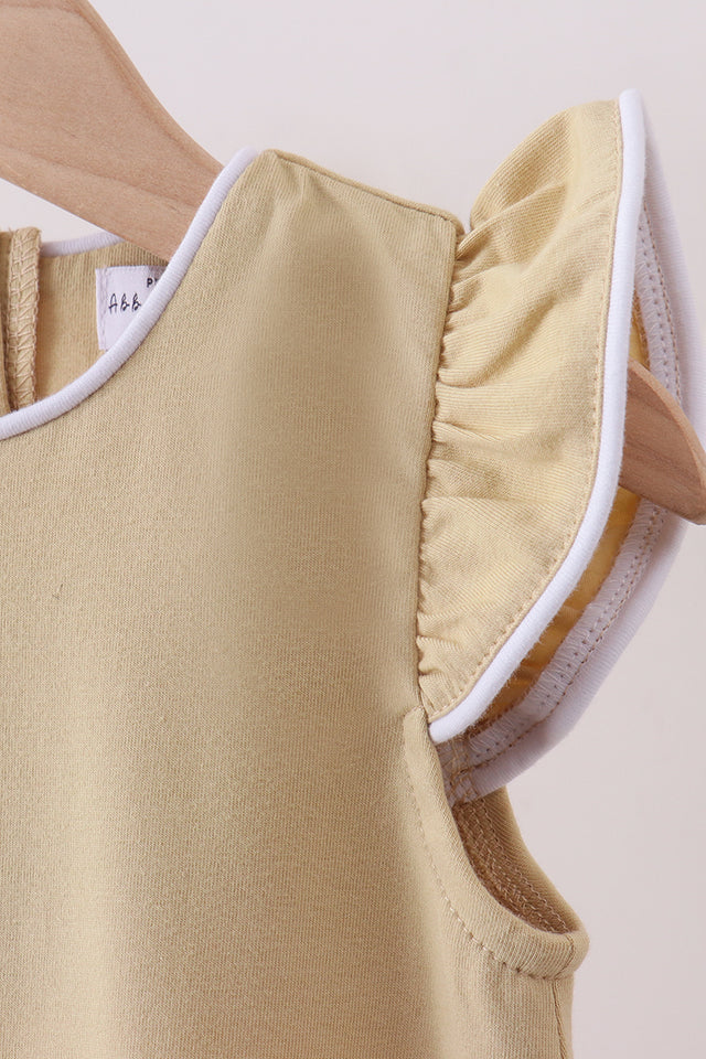 Abby & Evie Premium Khaki Flutter Sleeve Scalloped Top 700909 SpadezStore