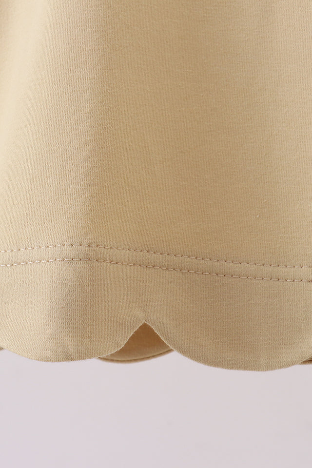 Abby & Evie Premium Khaki Flutter Sleeve Scalloped Top 700909 SpadezStore