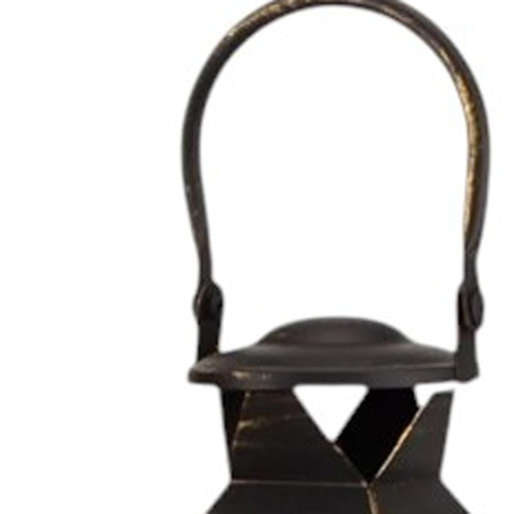 Set of Two Black Filigree Metal Tabletop Lantern Candle Holders