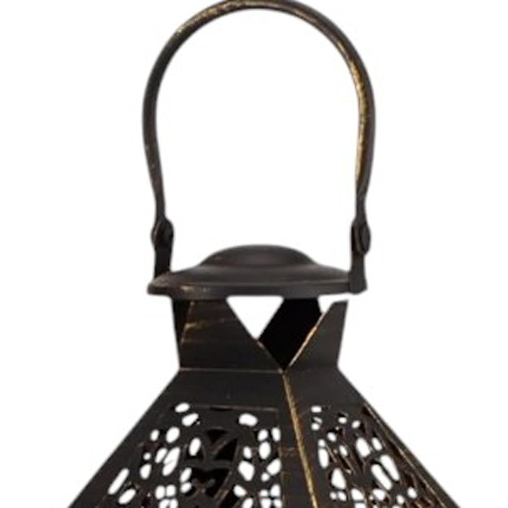 Set of Two Black Filigree Metal Tabletop Lantern Candle Holders