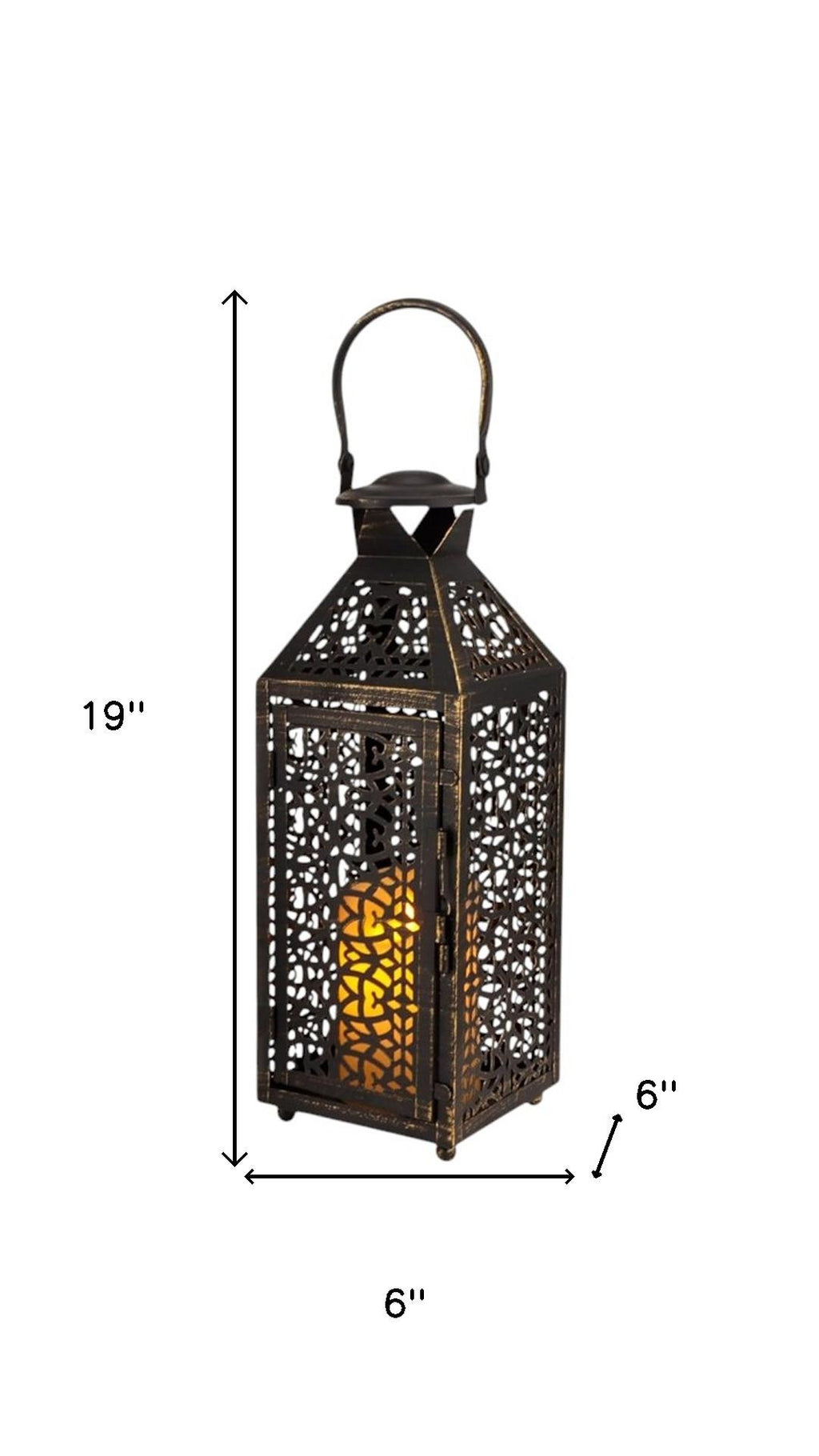 Set of Two Black Filigree Metal Tabletop Lantern Candle Holders