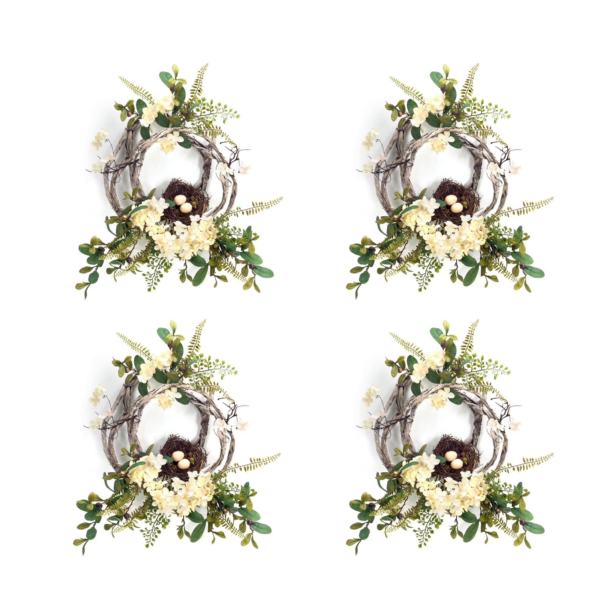 Woven Grapevine Wreath with Hydrangea and Bird Nest Accents Set of 4 SpadezStore