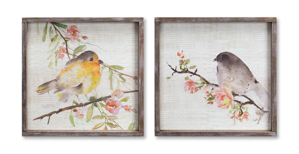 Wood Framed Watercolor Bird Plaque Set of 2 SpadezStore