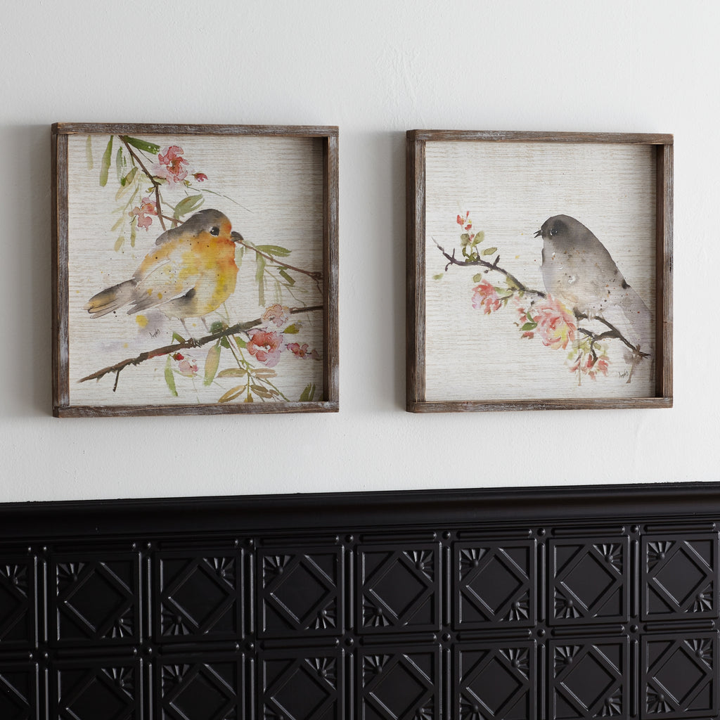 Wood Framed Watercolor Bird Plaque Set of 2 SpadezStore