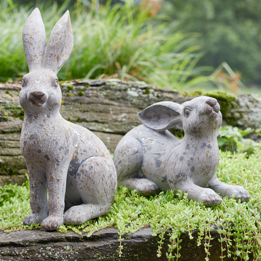 Weathered Stone Garden Rabbit Figurine Set of 2 SpadezStore