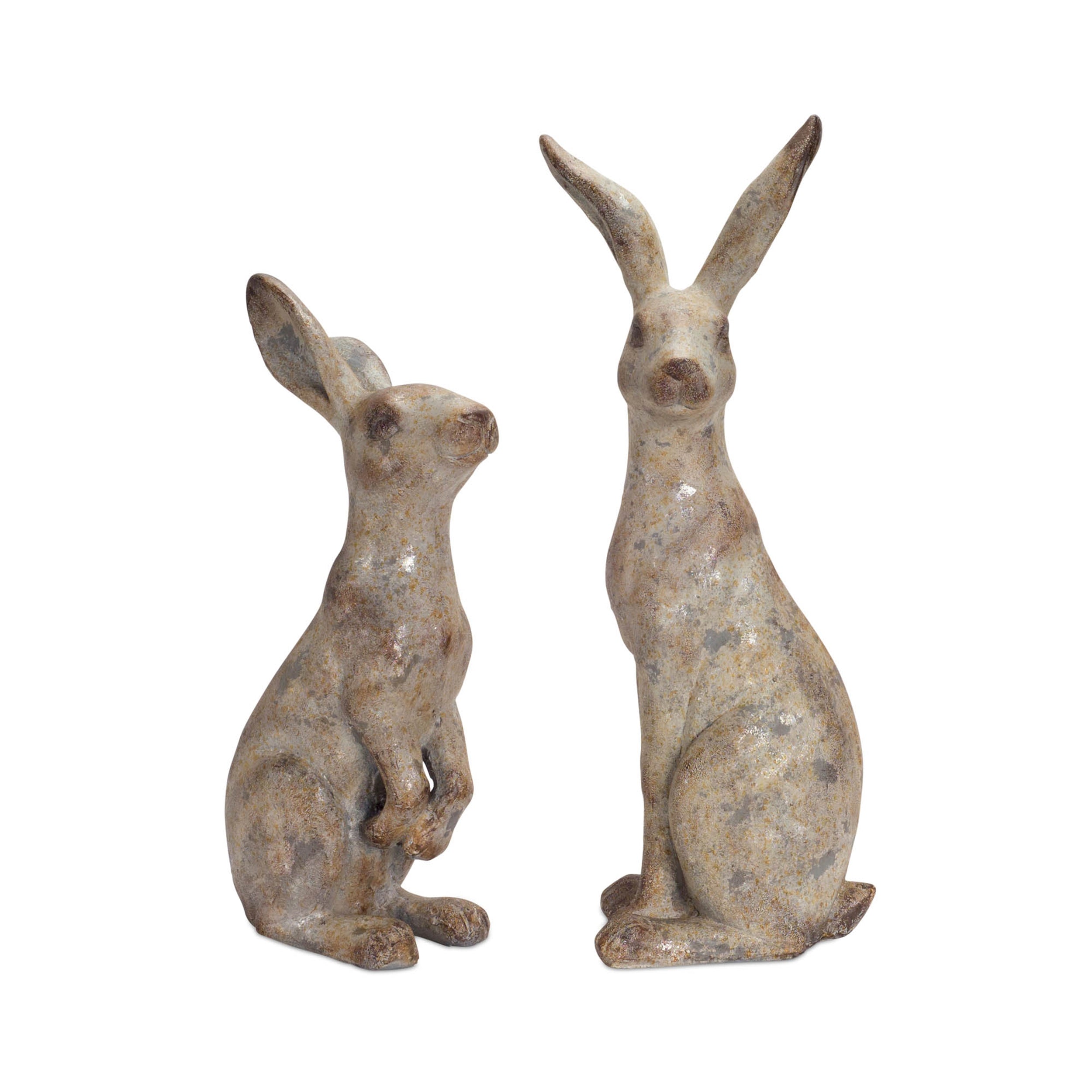 Weathered Stone Standing Garden Rabbit Figurine (Set of 2)