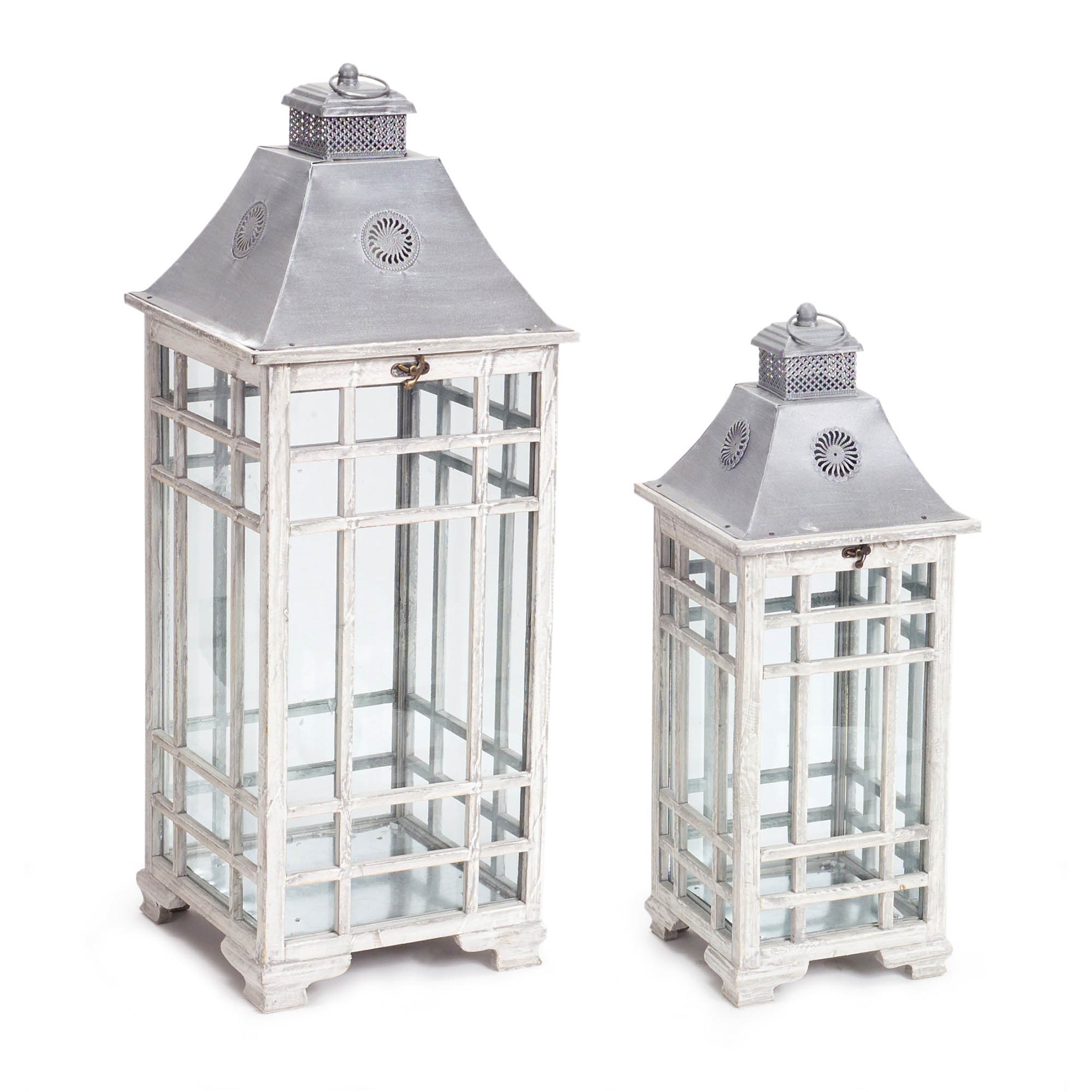 Traditional Farmhouse Lantern with Metal Lid Set of 2