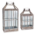 White Washed Wood Lantern with Ornate Metal Set of 2 SpadezStore