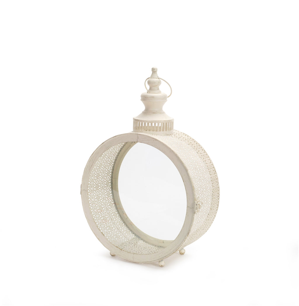 Ivory Ornate Metal Circle Lantern 17.5"D SpadezStore