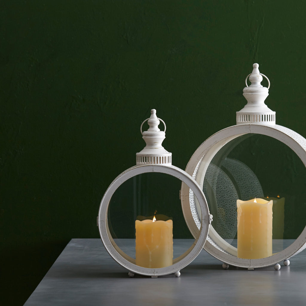 Ivory Ornate Metal Circle Lantern 17.5"D SpadezStore