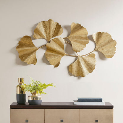 Martha Stewart Faye Gold Foil Metal Ginkgo Leaf Wall Decor SpadezStore