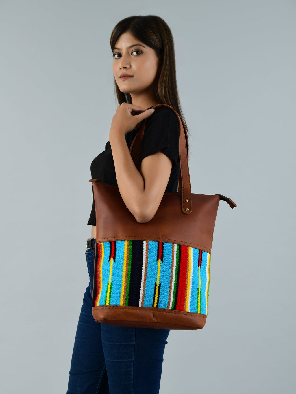 Classy Leather Bags Multicoloured Leather Tote Bag SpadezStore