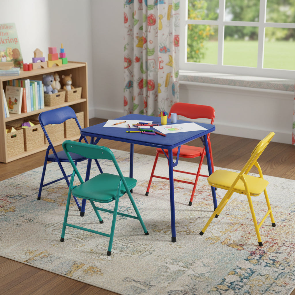 Blue PVC Veneer and Steel Square Furniture Set SpadezStore