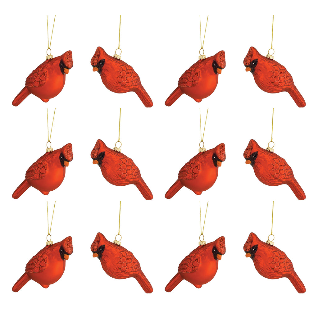 Glass Cardinal Bird Ornament Set of 12 SpadezStore