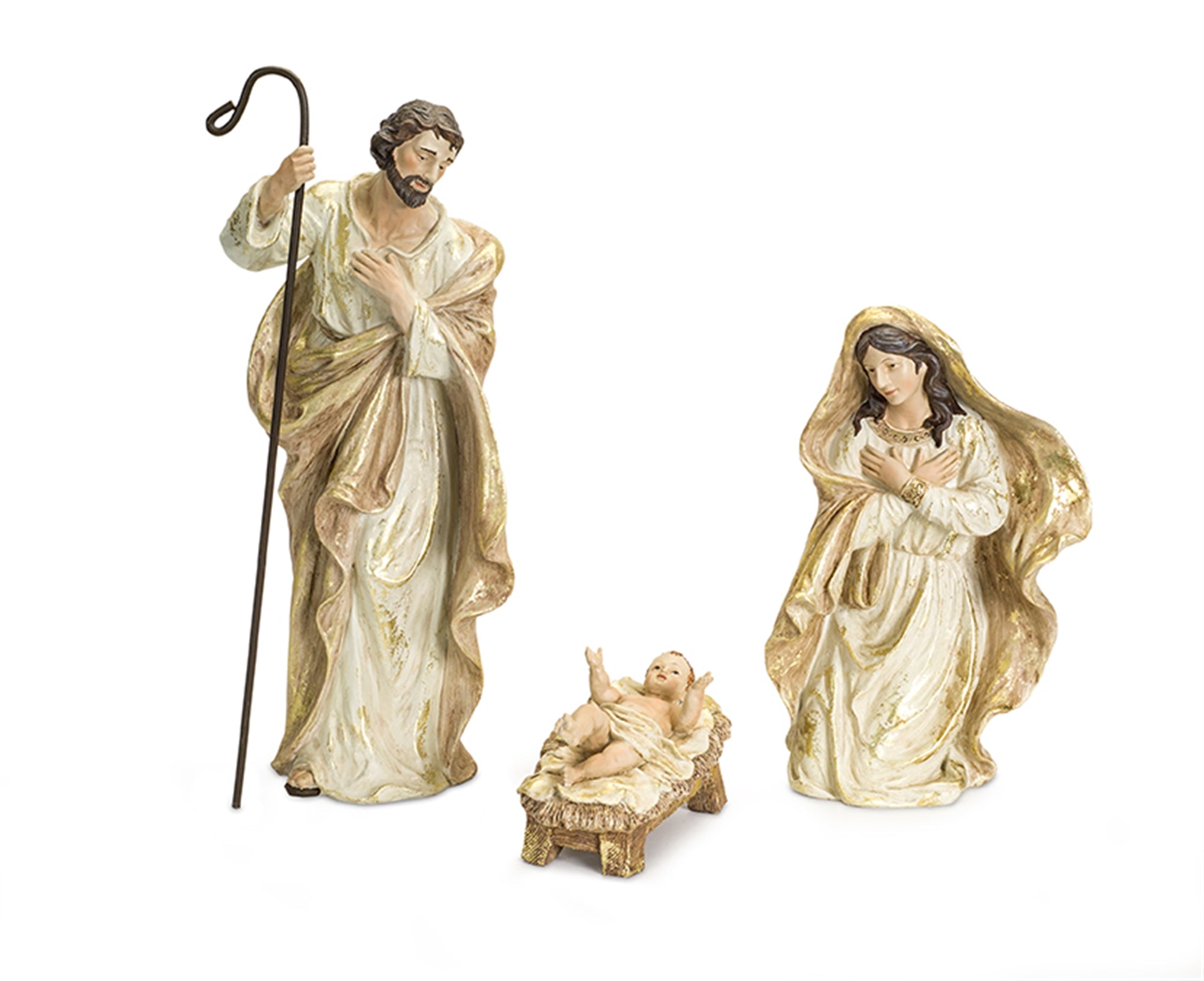 Nativity Holy Family Figurines with Gold Accents Set of 3 SpadezStore