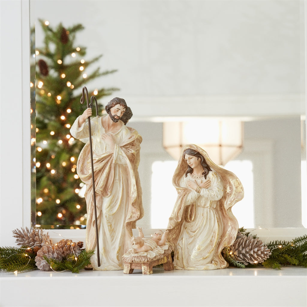 Nativity Holy Family Figurines with Gold Accents Set of 3 SpadezStore