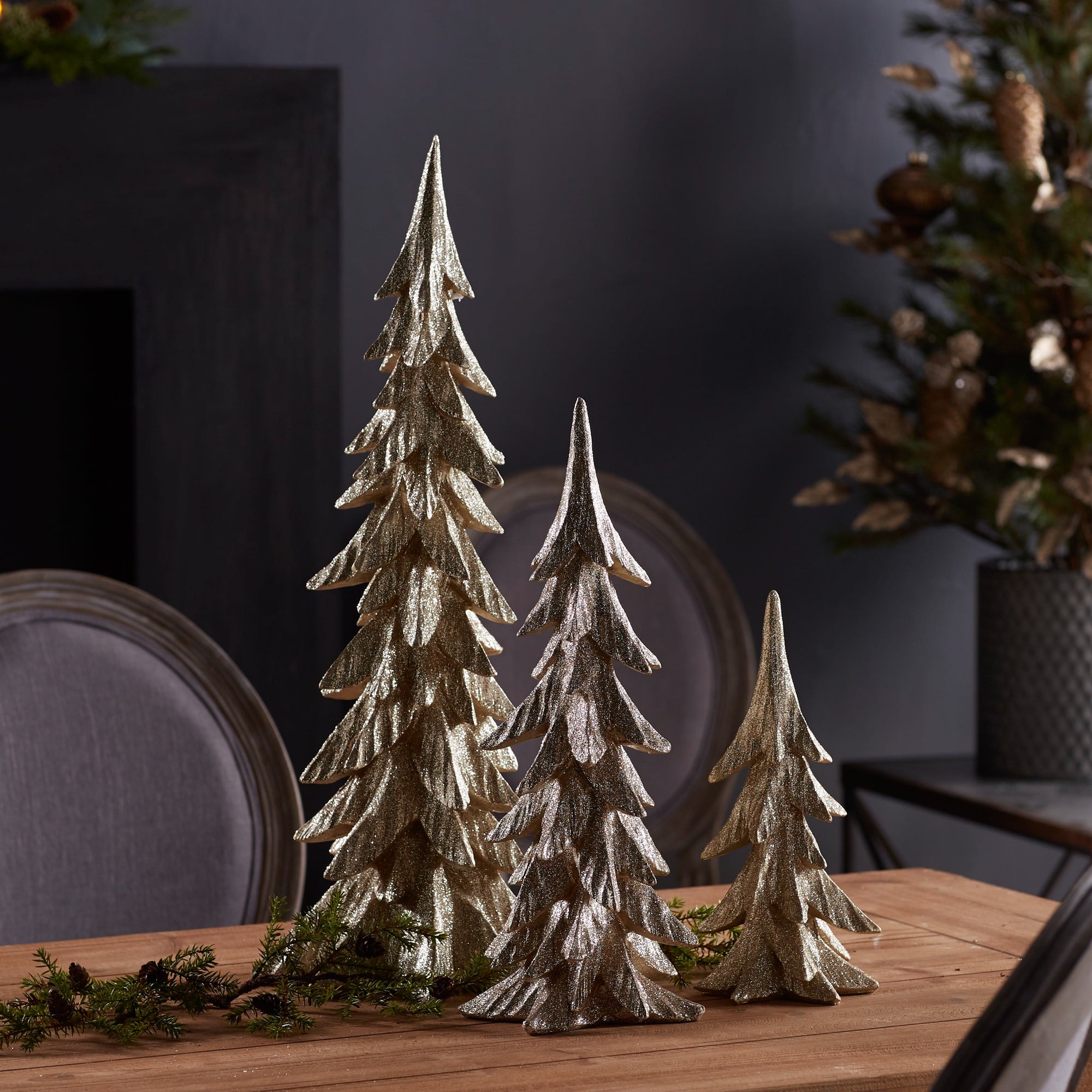 Gold Shimmer Tabletop Holiday Tree Set of 3 SpadezStore