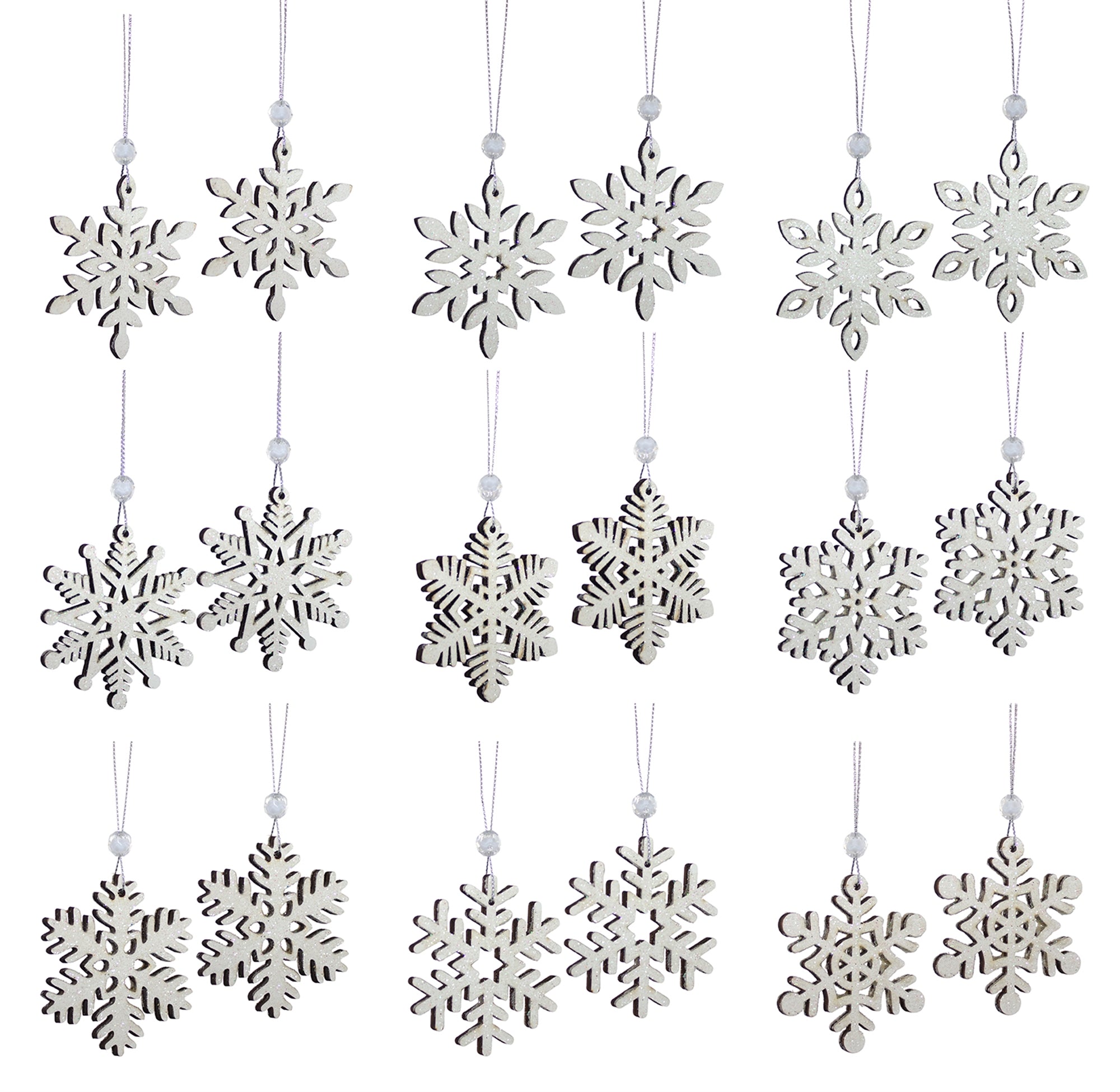 Wooden Mini Snowflake Ornament Set of 18 SpadezStore