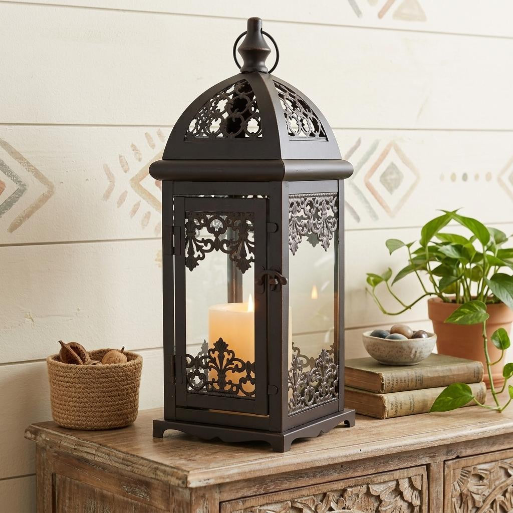 15" Black Glass Floor Candelabra Candle Holder