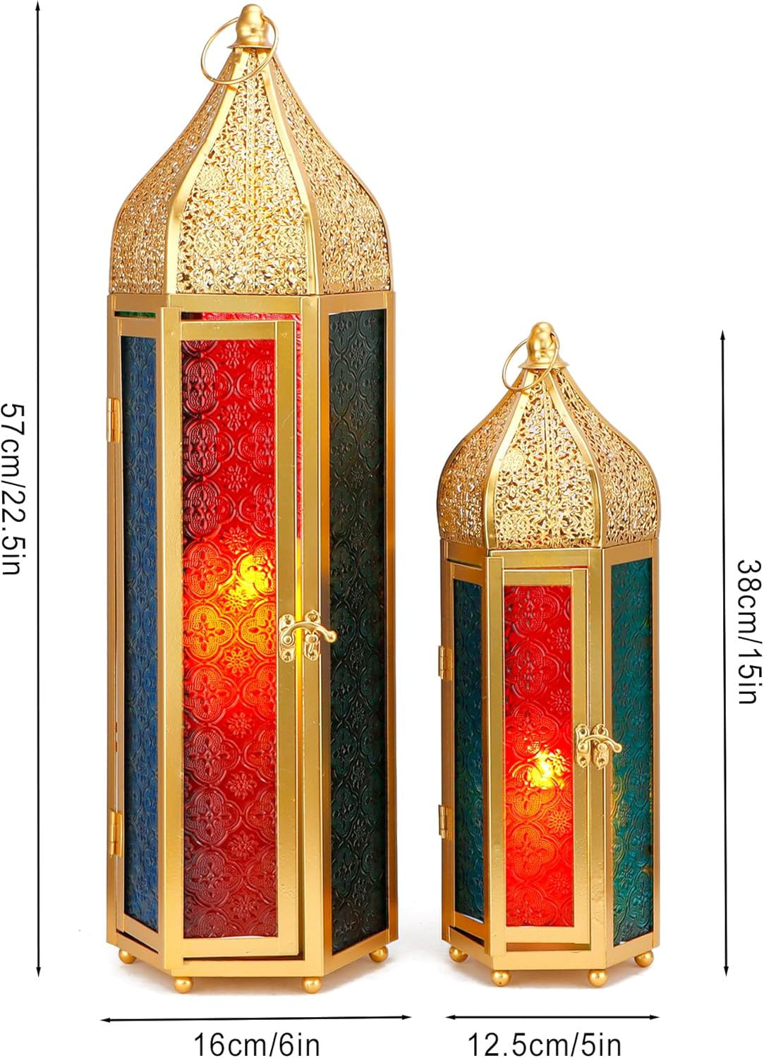 Set of Two Gold Glass Floor Candelabra Candle Holders