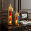 Set of Two Gold Glass Floor Candelabra Candle Holders