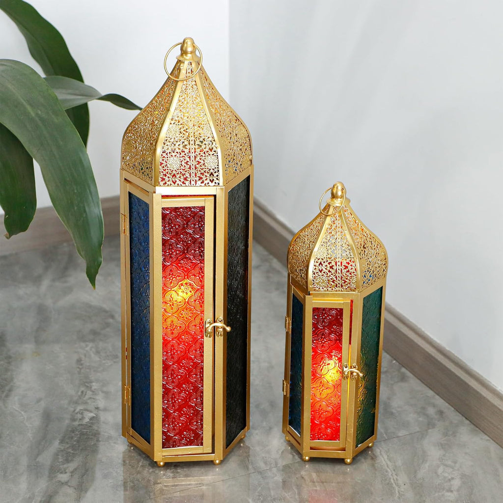Set of Two Gold Glass Floor Candelabra Candle Holders
